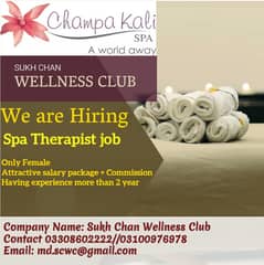 Spa therapist Job / Sukh chan Wellness cliub
