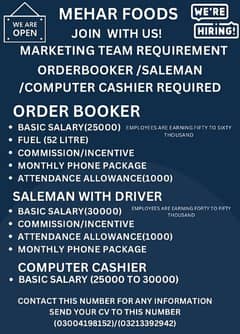 Orderbooker/saleman/cashier required
