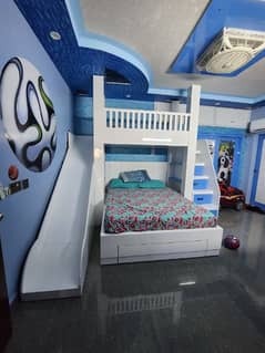 kids bed with slide and stairs with study table