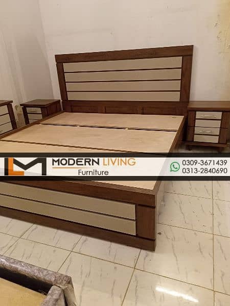 Stylish king size bed with 2 side tables 2