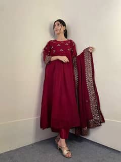 Stitched 3pcs maxi Embroidered