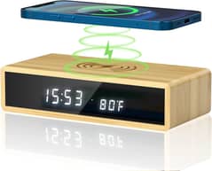 Alarm Clock Wireless Charging Wooden