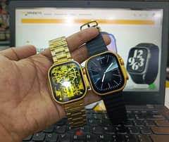 G9 Ultra Pro Smartwatch Ultra 2 Model with 3 Straps Gold Steel strap