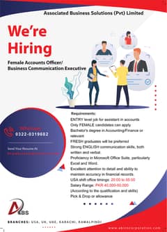 Female Accounts Officer/ Business Communication Executive (Night)