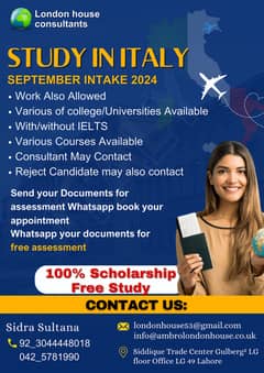 Study in ITALAY 100 SCHOLARSHIP FREE STUDAY september INTAKE 2024