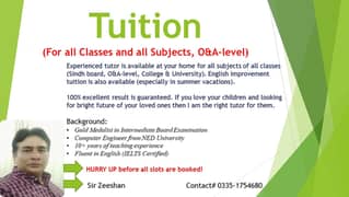 Home Tuition / Tutor Available