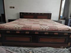 King Sized Bed with Mattress and side tables with glass top