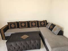 Versace style L shaped 6 seater sofa set with Centre table