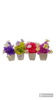 Mini 4 Artificial flowers with vase decorations for home and office