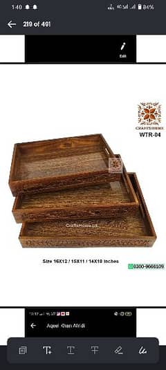 Handicraft Wooden Tray Set.