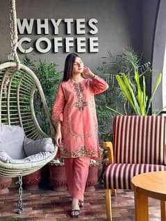 2 PCs Women's Stitched Lawn Embroidered Shirt And Trouser