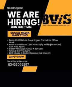 We are hiring Staff Males Or Females for indoor Office Work