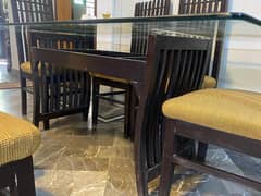 6 seater glass and wood dining table