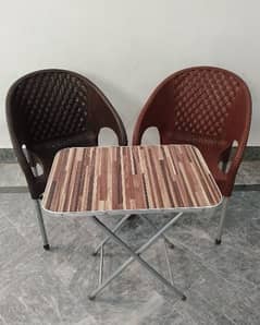 Plastic 2 chairs 1 Folding table (Chip Board)