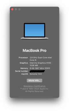 MacBook Pro 13" 2015 8GB 512GB 10/10 Latest MacOS Sonoma Unlocked