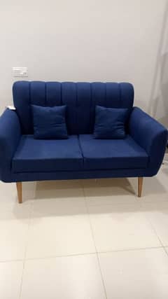 2 Seater Blue Sofa With stool