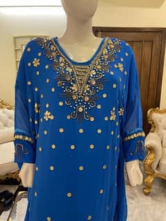 Kaftan, Arabic Kaftan, blue dress in maxi style. golden embroidered. 0