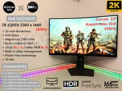 32inch 2k 165hz AMD FreeSync HDR Curved Borderless Gaming Monitor PS5