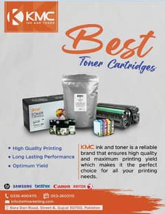 KMC Laser Toner Cartridge and Refill Powder, Toner Chips and Drum