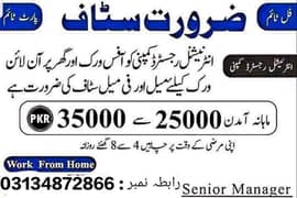 Full Time Part Time office & Home Base work Staff Required