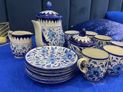 blue pottery tea set