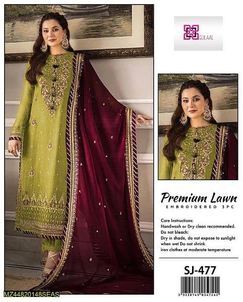 3 Pc Women's Unstitched lawn and embroidery suit 2