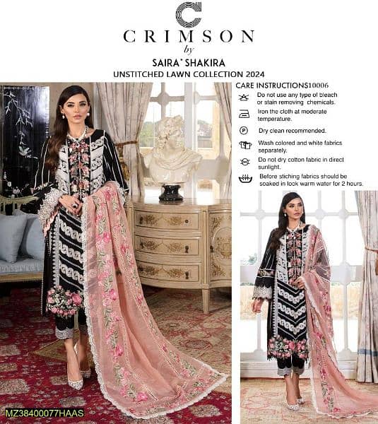3 Pc Women's Unstitched lawn and embroidery suit 5