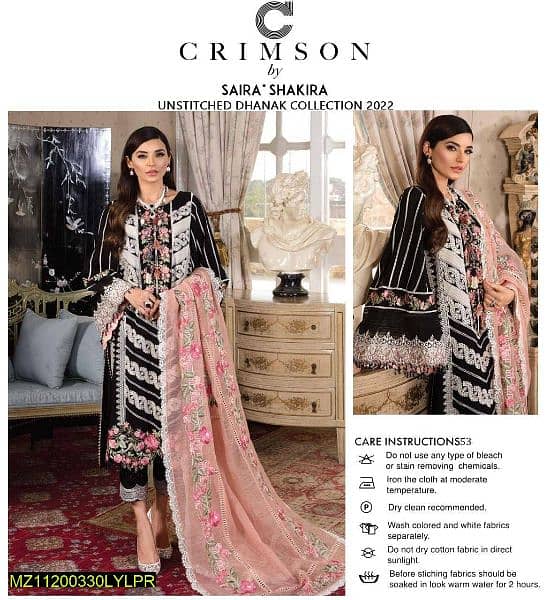 3 Pc Women's Unstitched lawn and embroidery suit 6