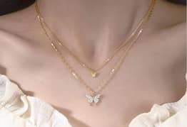 1 piece new  gold platted double layered butterfly necklace