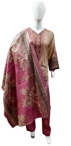3 Pcs Women's Stitched Lawn Embroidered Suit *Free Delivery*