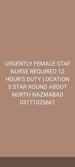 urgent female Staff nurse required