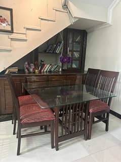 4 seat  solid wood dining table with glass top