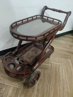 wooden trolley for food serving
