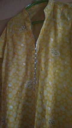 long trendy lime yellow kameez with dupatta and trouser