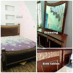 Premium Bed Set with Two Side Tables & Dressing Table Set