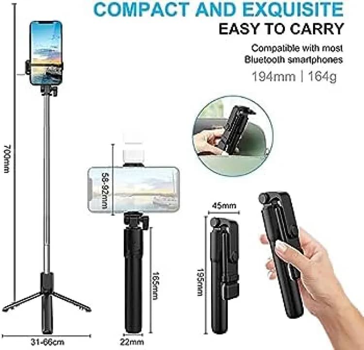 Extendable Selfie Stick with Bluetooth Shutter Tripod for Stable Video 2