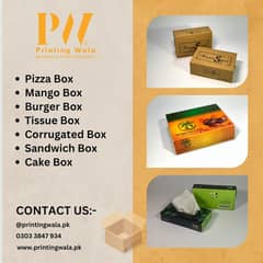 Tissue Box | Mango Box | Corrugated Box | Burger Box | Pizza Box.