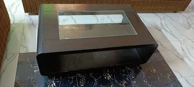 wooden center glass table