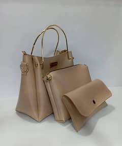 3pc women leather plain shoulder bag