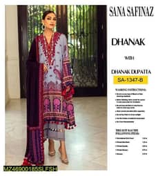 3 pcs Women's unstitched dhanak Embroidered suit
