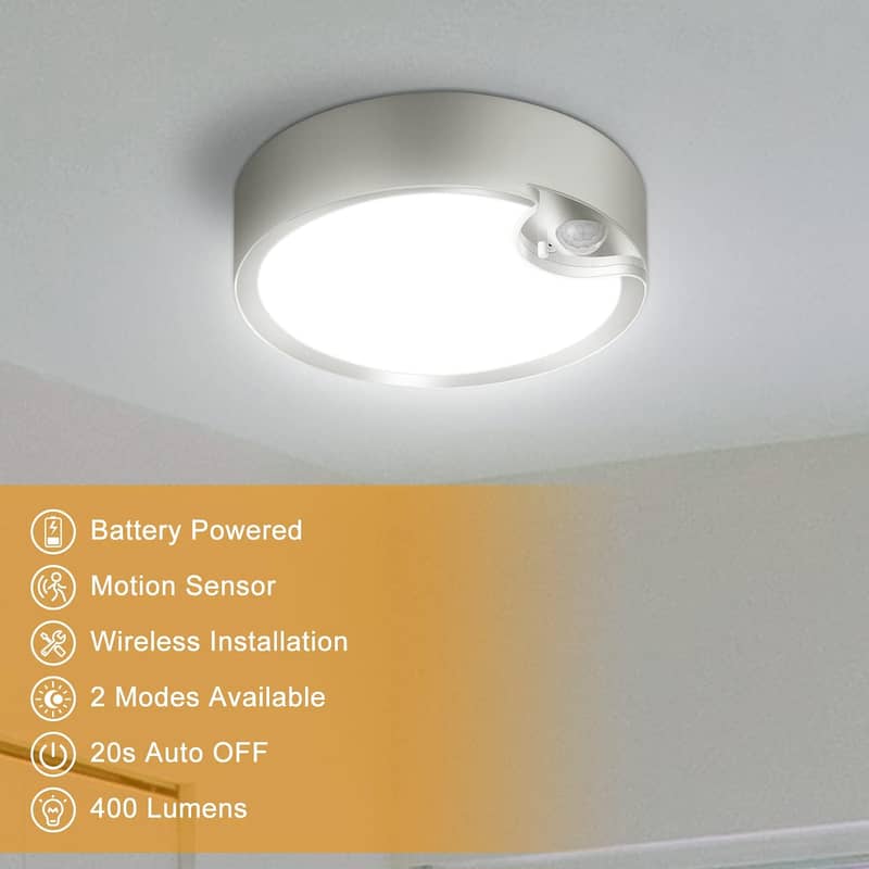 Motion Sensor Ceiling Light Battery Operated, 400LM, 6000K 1