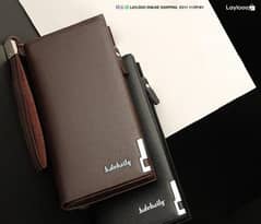 Men's leather plain B Fold Long Wallet