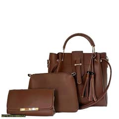 3 pc womens Pu leather handbags brown