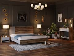 TEXTURED WOOD MODERN CLASSIC BED SET (4 ITEMS)