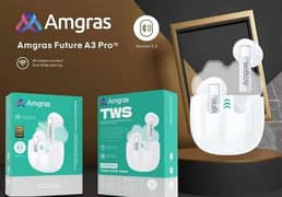 Amgras Future A3 pro Tws wireless Earbuds Version V5.3, White