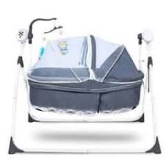 2-in-1 Foldable Baby Cradle Bed & Cot Swing with Mosquito Net - Gray