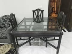 4 seats dining table glass mirror table with branded wood