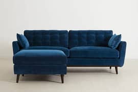 Blue fabric velvet 5 seater L shaped sofa