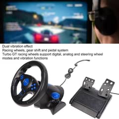 3-in-1 Vibration 180°Rotating Steering Wheel and Floor Pedals For Game