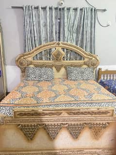 King bed with mattress, 2 side tables, Almari, Dressing table